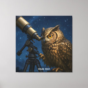 Lienzo Fantasy Cute Owen Telescope Noche