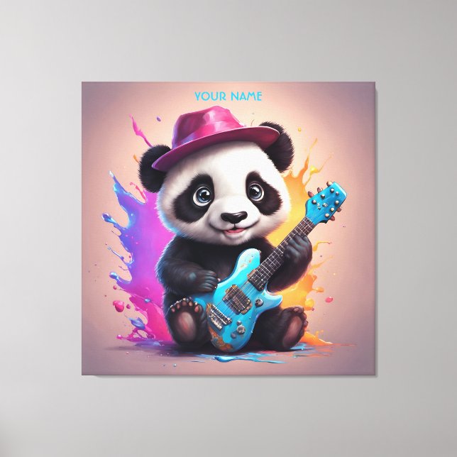 Lienzo Fantasy Cute Panda Tocando Guitarra (Anverso)