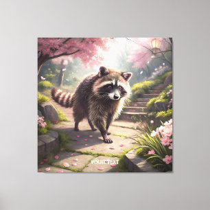 Lienzo Fantasy Cute Racoon Sakura Garden