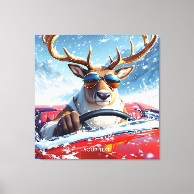 Lienzo Fantasy Cute Reindeer Car Winter (Anverso)