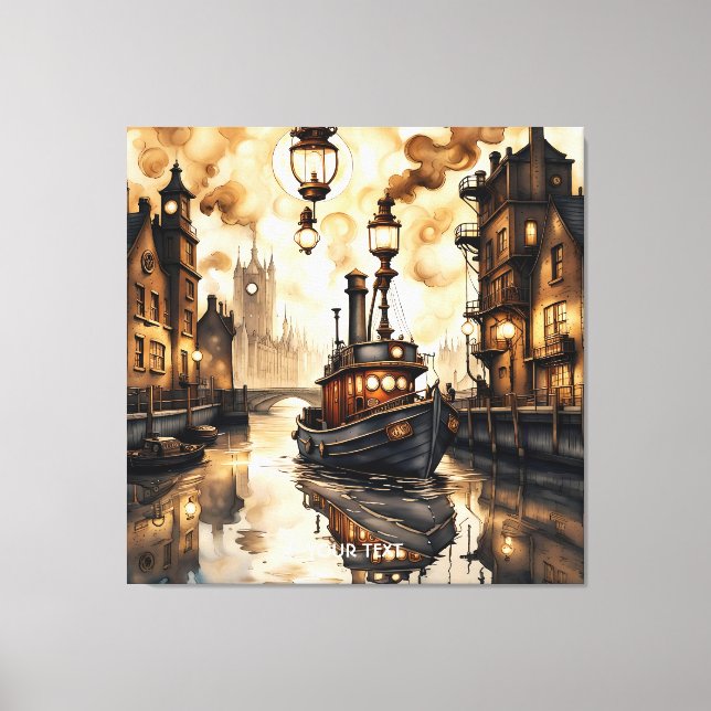 Lienzo Fantasy Cute River Boat Bridge (Anverso)