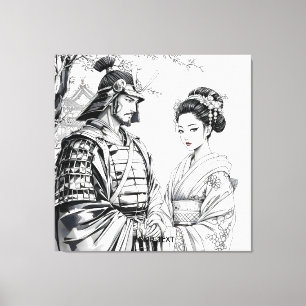 Lienzo Fantasy Cute Samurai Geisha Lápiz