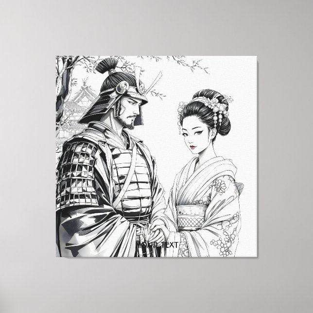 Lienzo Fantasy Cute Samurai Geisha Lápiz (Anverso)