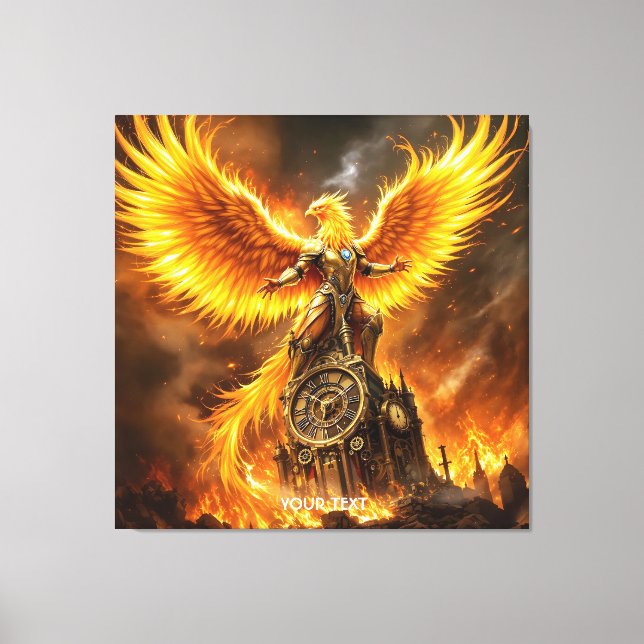 Lienzo Fantasy Cute Steampunk Flames Phoenix (Anverso)