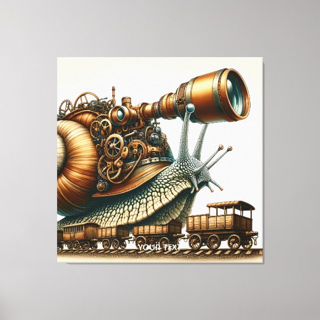 Lienzo Fantasy Cute Steampunk Snail Train (Anverso)