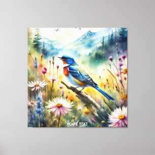 Lienzo Fantasy Cute Vivid Bird Watercolor Paisaje