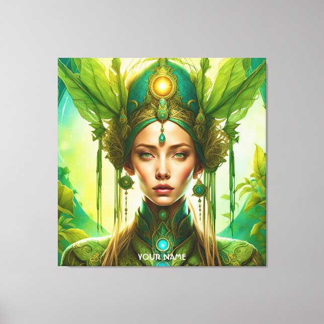 Lienzo Fantasy Cute Vivid Green Beautiful Chica (Anverso)