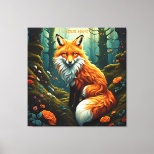 Lienzo Fantasy Cute Vivid Majestic Fox Flores
