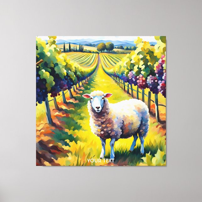 Lienzo Fantasy Cute Vivit Sheep Vineyard Watercolor (Anverso)