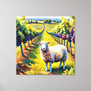 Lienzo Fantasy Cute Vivit Sheep Vineyard Watercolor