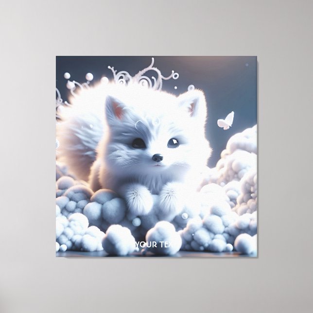 Lienzo Fantasy Cute White Baby Fox (Anverso)
