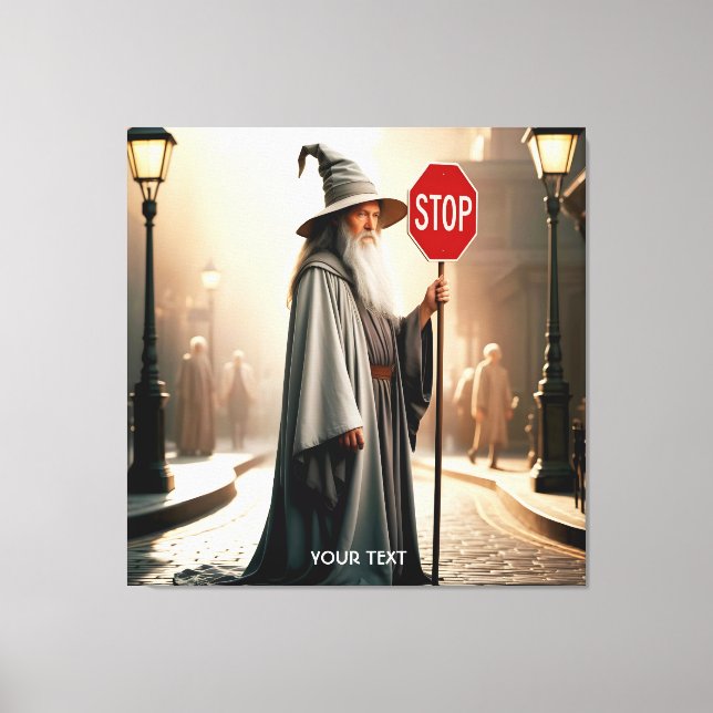Lienzo Fantasy Cute Wizard Rótulo Stop (Anverso)