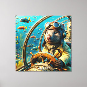 Lienzo Fantasy Cute Wombat Pilot Subacuático