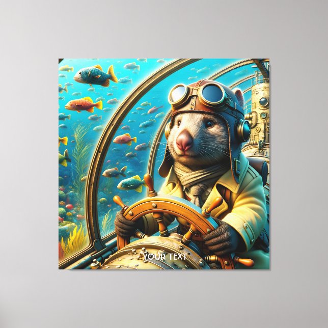 Lienzo Fantasy Cute Wombat Pilot Subacuático (Anverso)