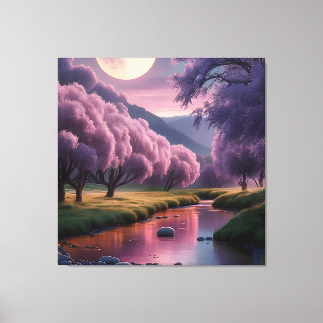 Lienzo Fantasy Moonlit River Dreamscape Illustration (Anverso)