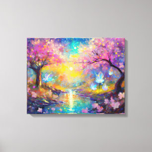 Lienzo Fantasy Sunrise Stream de cerezo en flor