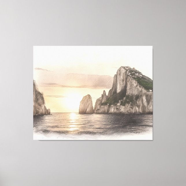 Lienzo Faraglioni sea stacks sketch at sunset (Anverso)