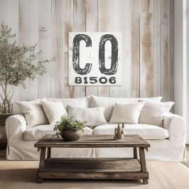 Lienzo Farmhouse Rustic State Zip Code Colorado