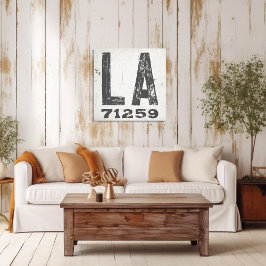 Lienzo Farmhouse Rustic State Zip Code Louisiana