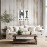 Lienzo Farmhouse Rustic State Zip Code Wisconsin<br><div class="desc">Este cartel rústico es una manera sencilla de mostrar tu amor por el hogar. El código postal se puede personalizar con cualquier código postal en el estado. Hace un gran regalo. Creado por Simply Farmhouse Press.</div>