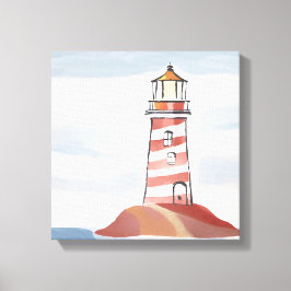 Lienzo Faro clásico | Acuarela costera oceánica