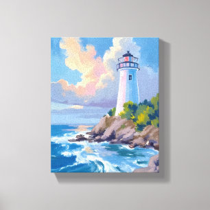 Lienzo Faro costero   Mar olas del océano azul