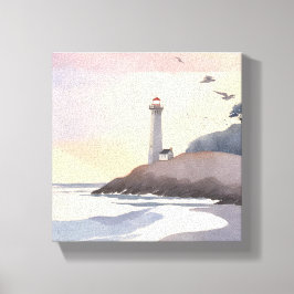 Lienzo Faro Costero | Pintura Acuarela de Playa