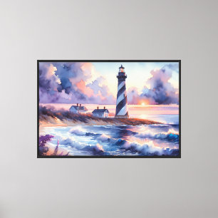 Lienzo Faro de Cape Hatteras al atardecer en la costa