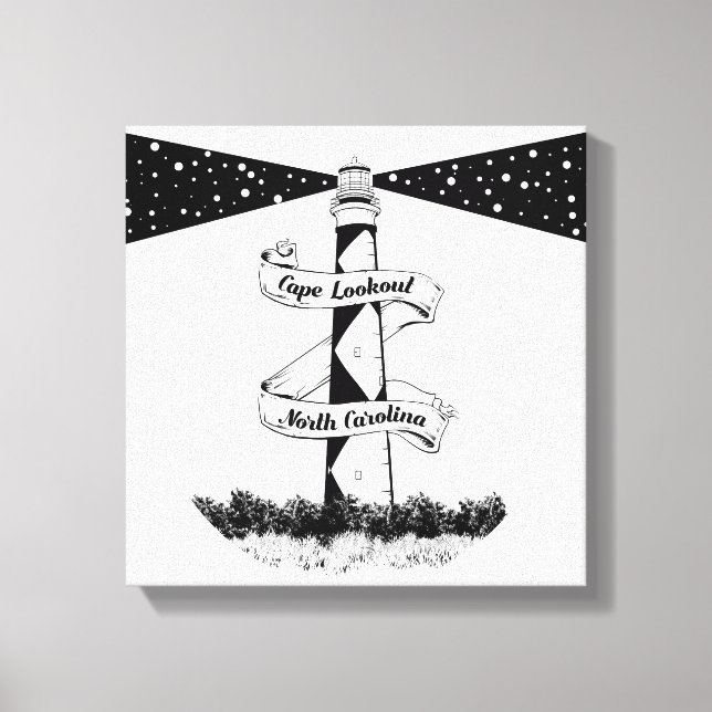 Lienzo Faro de Cape Lookout negro y blanco (Anverso)