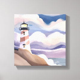 Lienzo Faro de la costa | Pintura del océano en acuarela