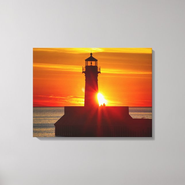 Lienzo Faro de Minnesota y amanecer (Anverso)
