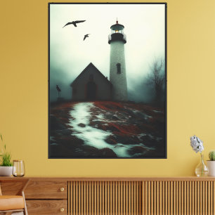 Lienzo "Faro de soledad en niebla"
