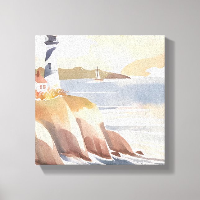 Lienzo Faro en la orilla | Océano acuático (Anverso)