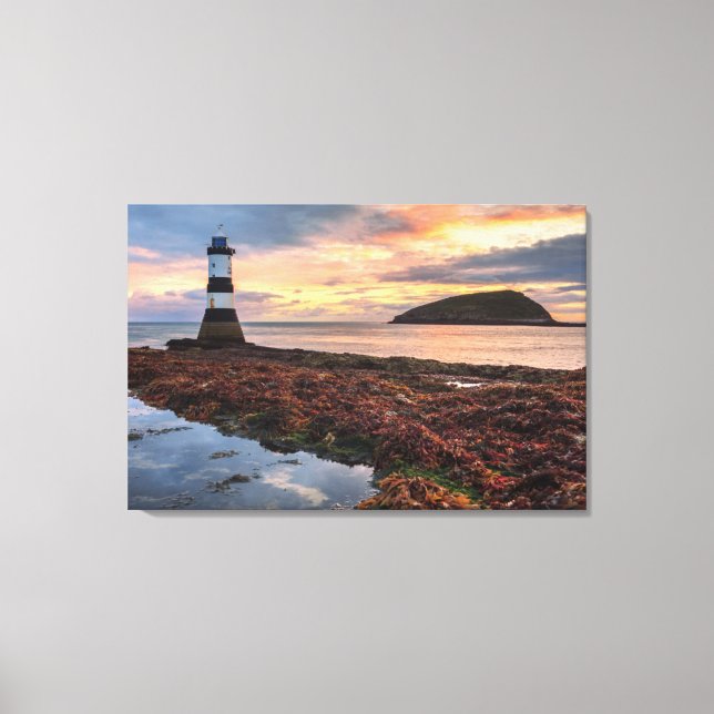 Lienzo Faro Penmon Sunrise | Isla Puffin (Anverso)