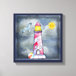 Lienzo Faro rojo con fondo de tormenta