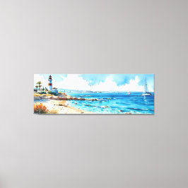 Lienzo Faro y yates mediterráneos en el gran paisaje mari