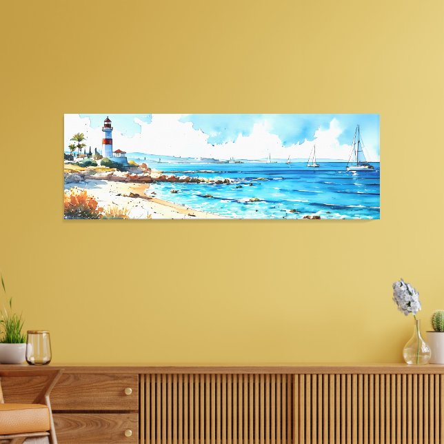 Lienzo Faro y yates mediterráneos en el gran paisaje mari (Insitu (Sala de estar))