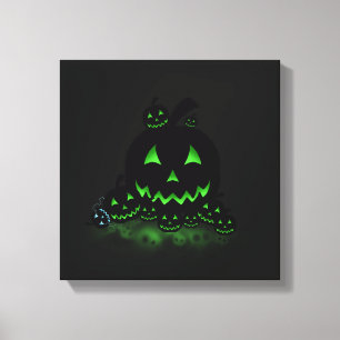 Lienzo Farolitos de Jack O Lanterns de Halloween negro br