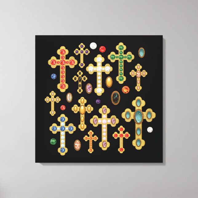 Lienzo Faux Birthstone cruza y suelta joyas en negro (Anverso)