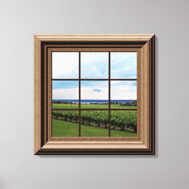 Lienzo Faux Window Scene Vineyard Vista pacífica (Anverso)