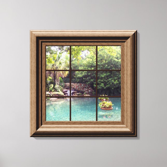 Lienzo Faux Window Scene Zen Water Garden (Anverso)