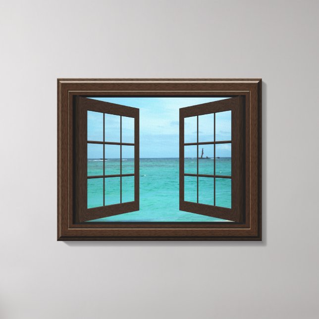 Lienzo Faux Window View Aquamarine Ocean Scene Tranquil (Anverso)