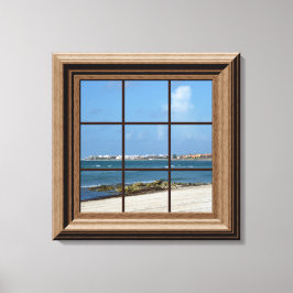 Lienzo Faux Window View Beach Scene Canvas Wall Art