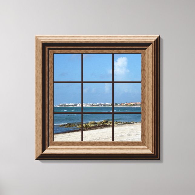 Lienzo Faux Window View Beach Scene Canvas Wall Art (Anverso)