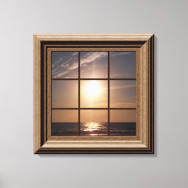 Lienzo Faux Window View Ocean Sunset Canvas Wall Art