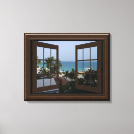 Lienzo Faux Window View Peaceful Ocean Scene Tropical
