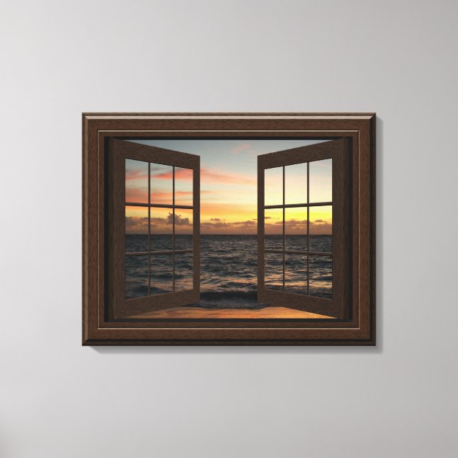 Lienzo Faux Window View Relaxing Ocean Sunset Bonito (Anverso)
