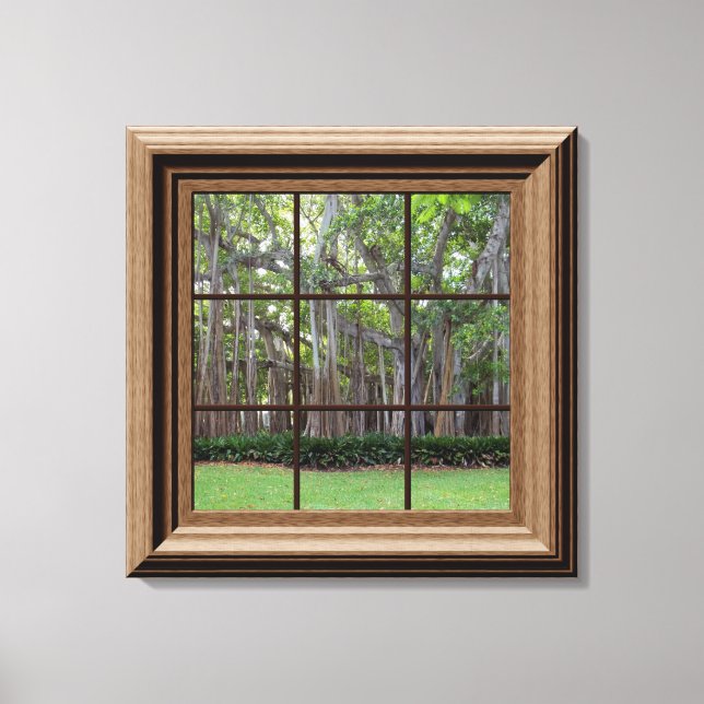 Lienzo Faux Wood Framed Ventana Vista de árboles Canvas A (Anverso)