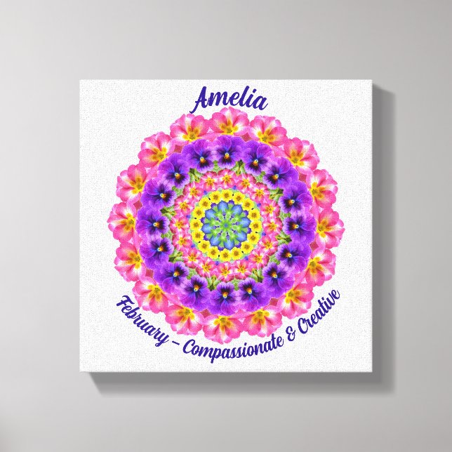 Lienzo Febrero Flor de Nacimiento Personalizada Mandala Z (Anverso)