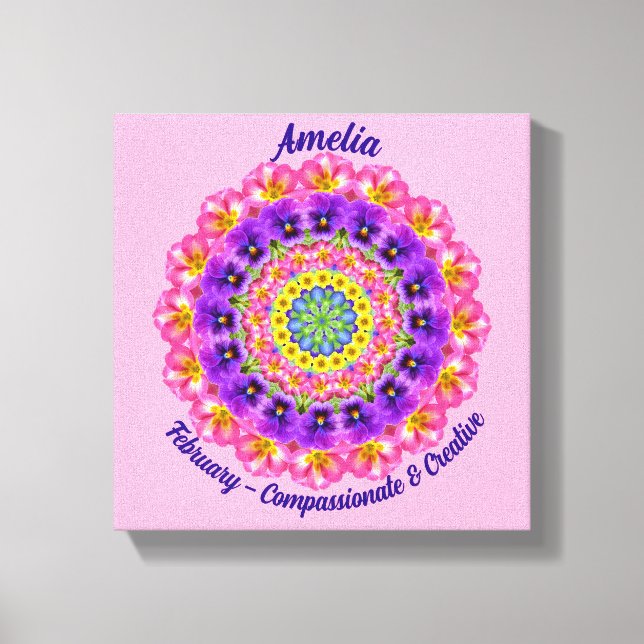 Lienzo Febrero Flor de Nacimiento Personalizada Mandala Z (Anverso)